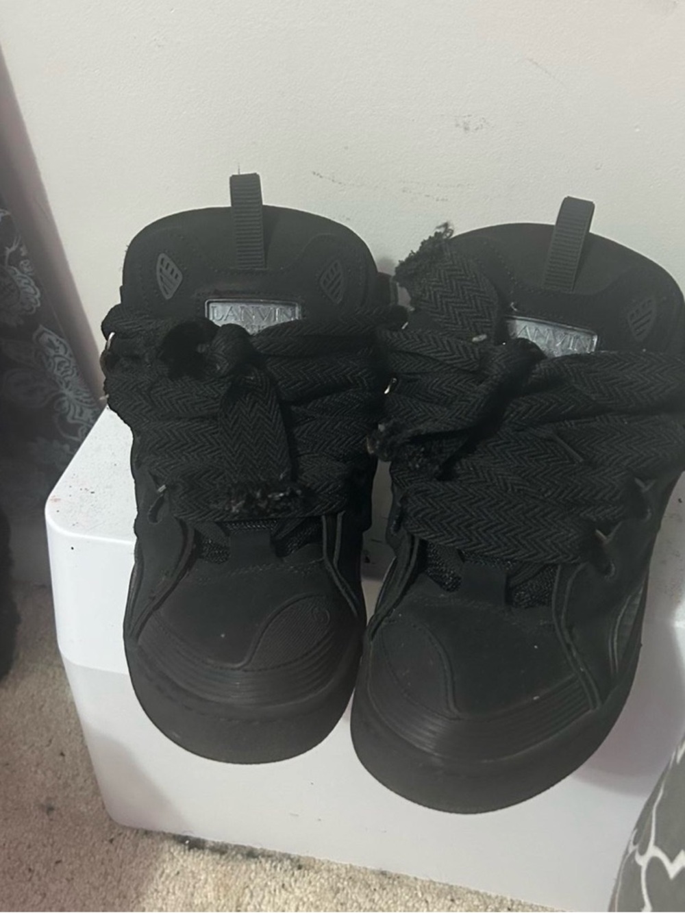 LANVIN Black Chunky Sneakers with Thick Herringbone Laces